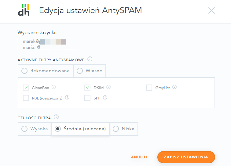 Jak zarządzać filtrami antyspamowymi? 2 antyspam ustawienia cleanbox multi