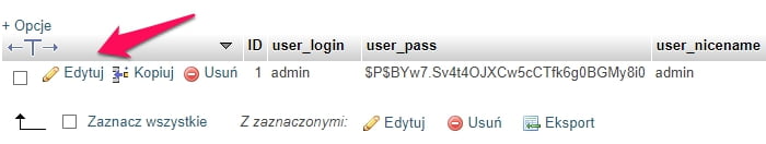 phpmyadmin wp users edycja