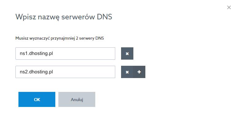 Formularz zmiany serwerów DNS w home.pl
