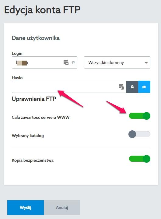 Zmiana hasła i uprawnienia FTP w home.pl