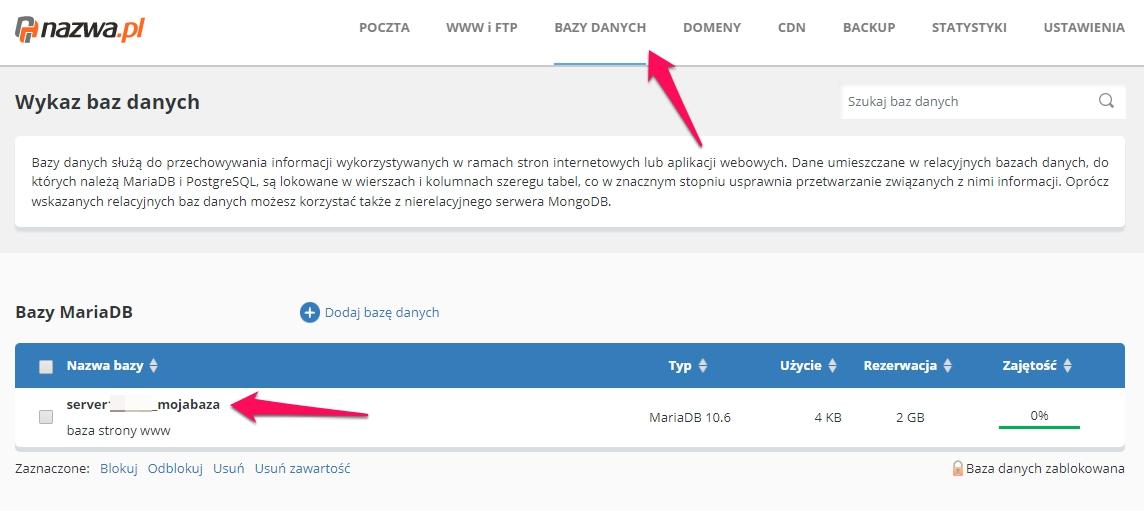 Zarządzanie bazami danych w nazwa.pl